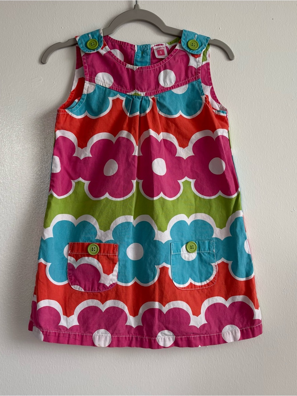 Carter's Retro Floral Cotton Overall Dress Girls 5 Sleeveless